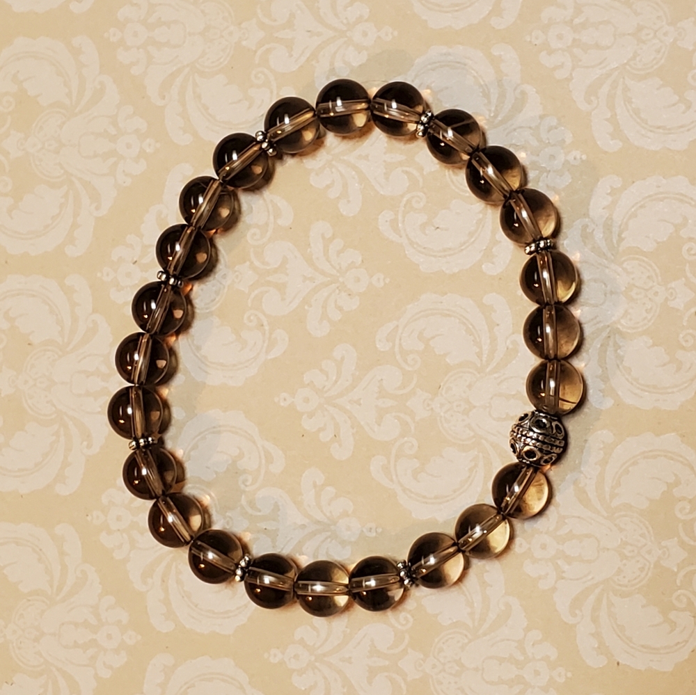 High Grade 8mm Smokey Quartz Handmade USA Crystal Beaded Bracelet